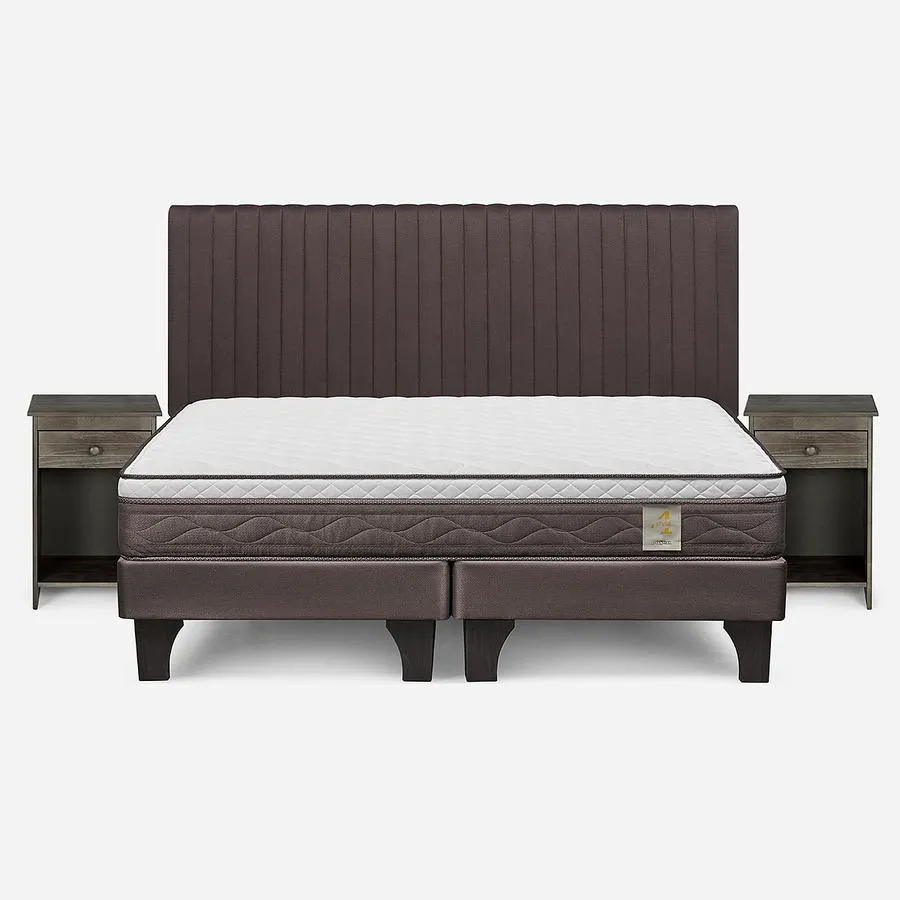 Cama New Style 4 Plus King + Respaldo Lucio y Velador Tabor