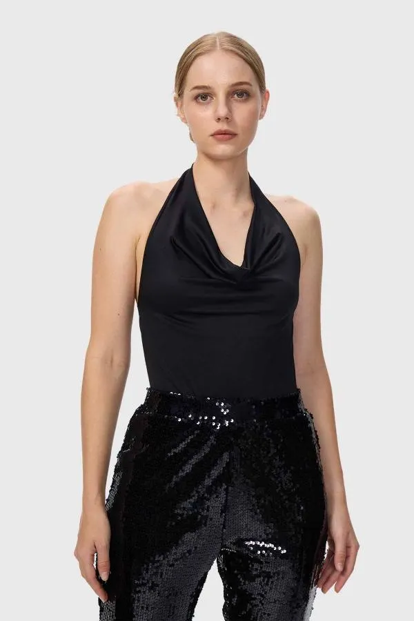 Polera mujer body drapeado negro