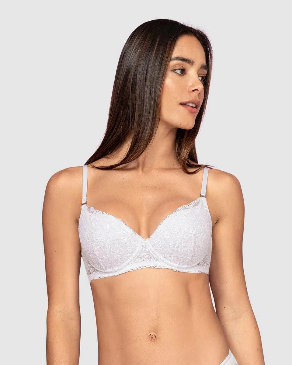Sostén de realce suave en encaje con breteles multiusos