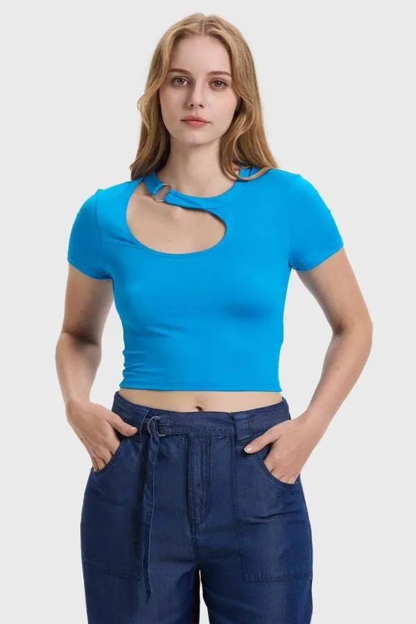 Polera mujer argolla azul claro