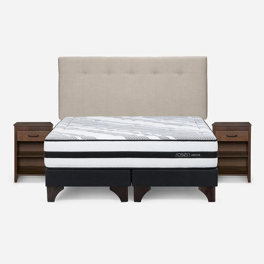 Cama Driven de 2 Plazas + Respaldo New Bennet y Velador Maurice