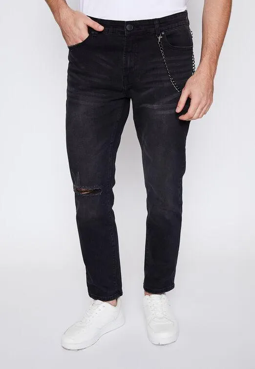Jeans Hombre Negro Slim Cadena Family Shop