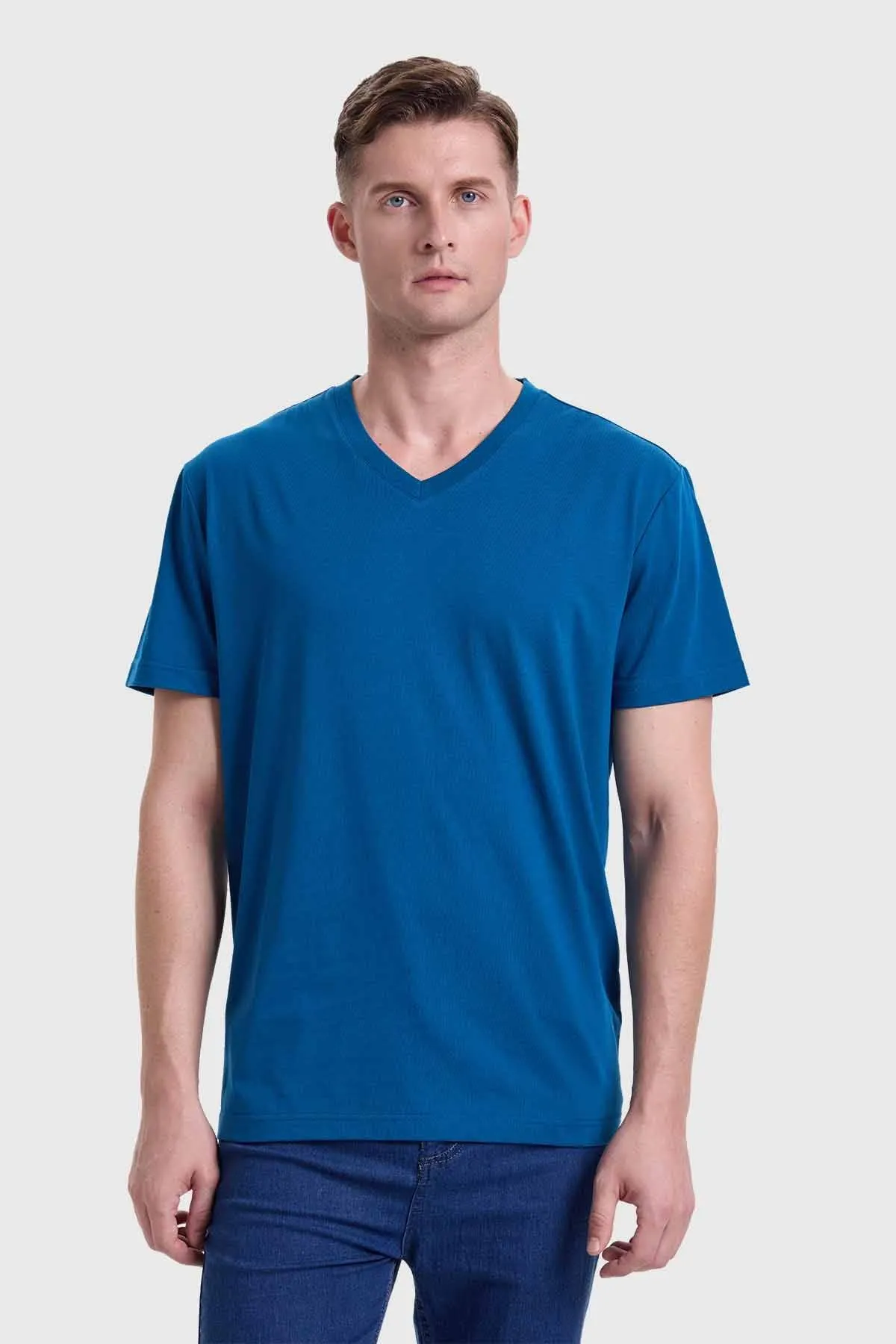 Polera Hombre Cuello V Básica Azul Noche