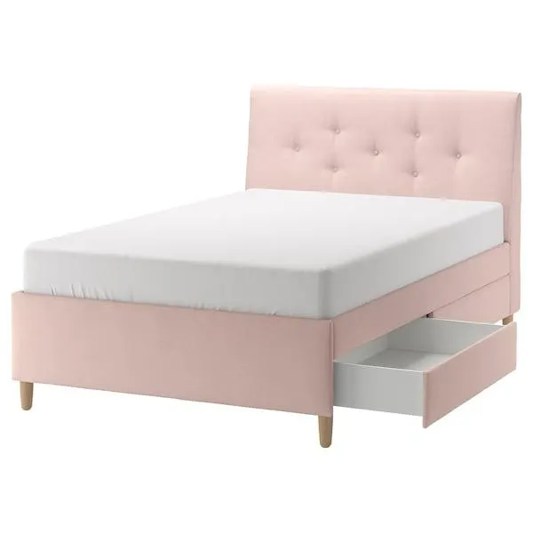 Cama tapizada con almacenaje, Gunnared Rosado claro,
