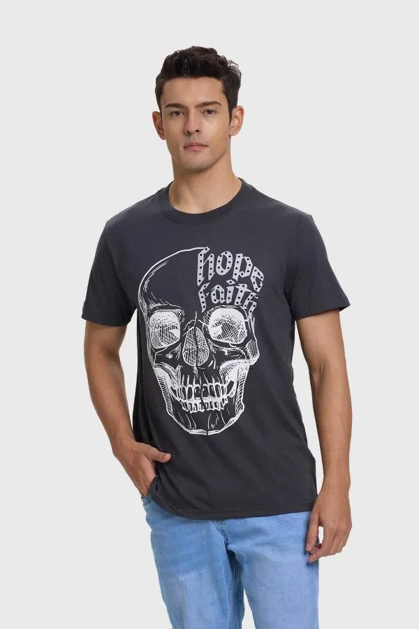 Polera hombre print skull marengo