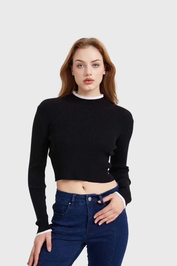 Sweater mujer contraste negro