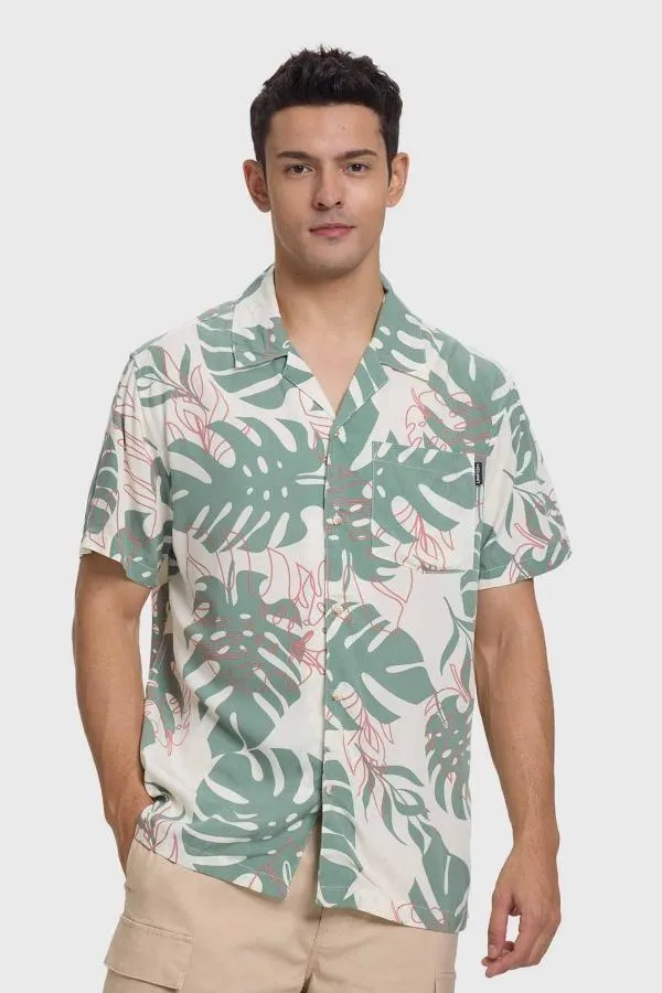 Camisa hombre guayabera tropical beige