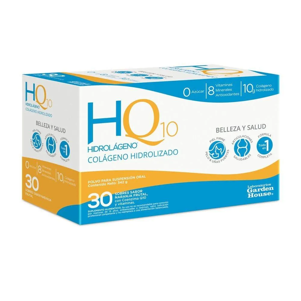 Hidrolágeno Q10 Colágeno Hidrolizado 30 Sobres Sabor Naranja