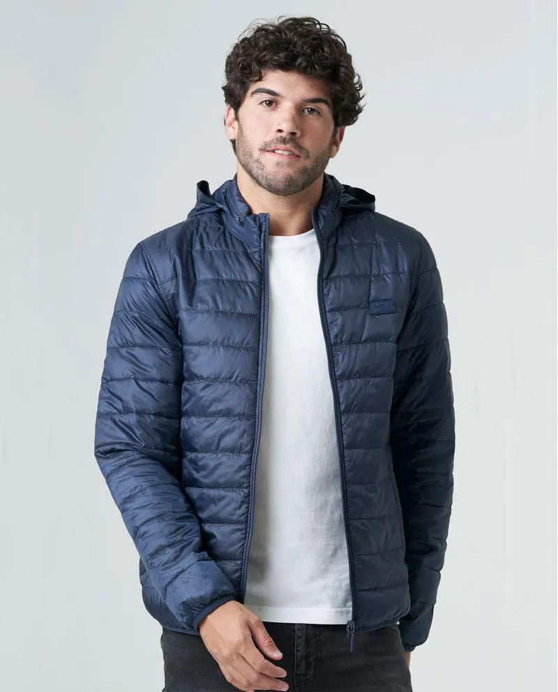 Chaqueta para hombre acolchada doble faz con capucha plegable