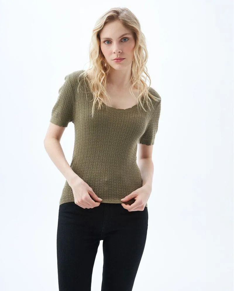 Camiseta tejida manga corta para mujer