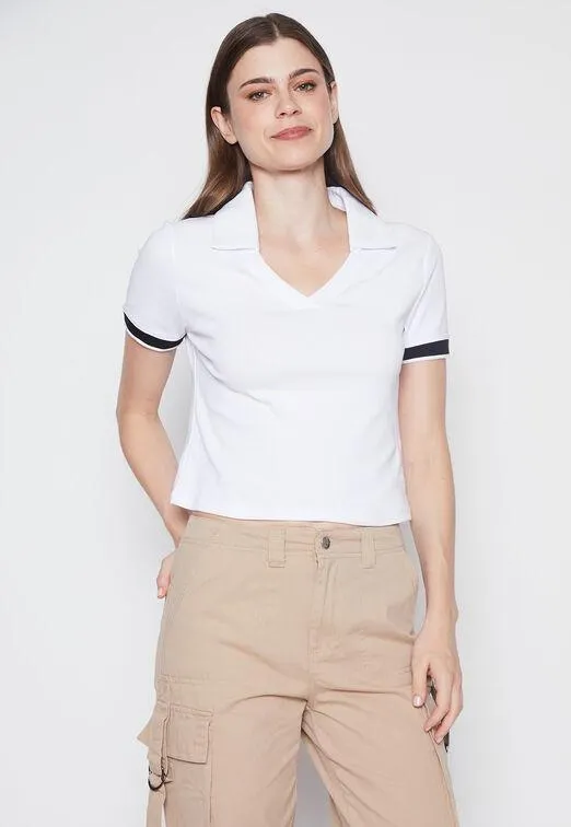 Polera Mujer Blanco Cuello Usa Family Shop