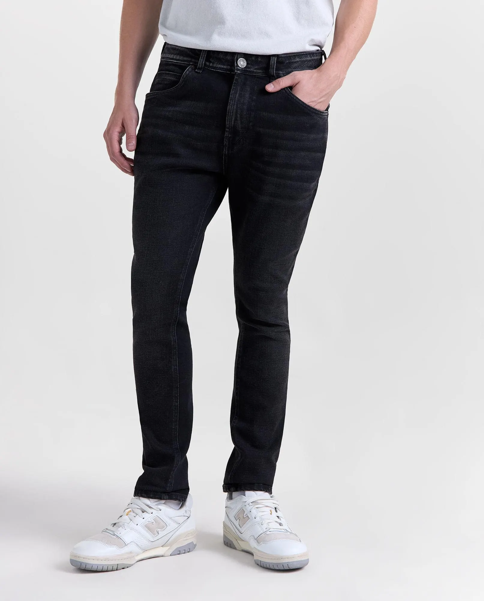 Jeans Slim Algodón Negro Desvanecido