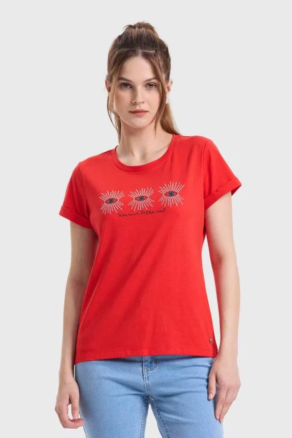 Polera mujer grÁfica roll up rojo