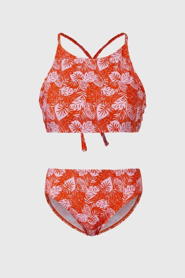 Traje de baÑo niÑa bikini full print naranjo