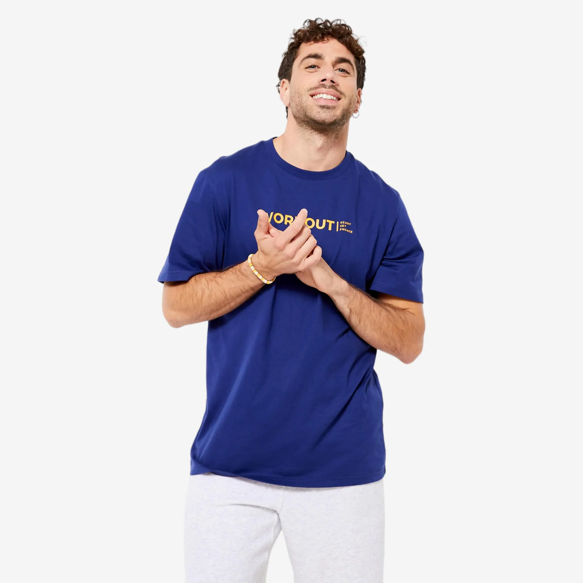 POLERA FITNESS HOMBRE AZUL ÍNDIGO CORTE REGULAR ALGODÓN