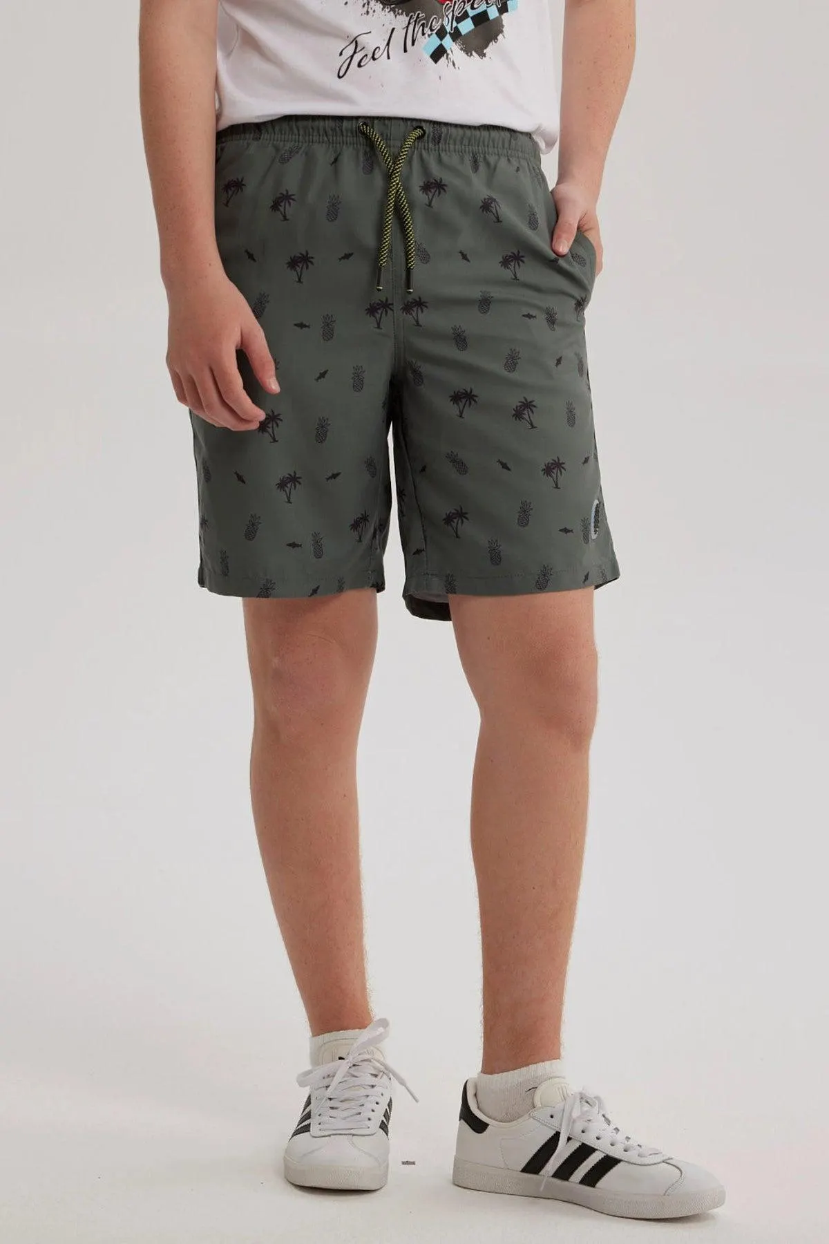 Short de Baño Niño Básico Print Verde Militar