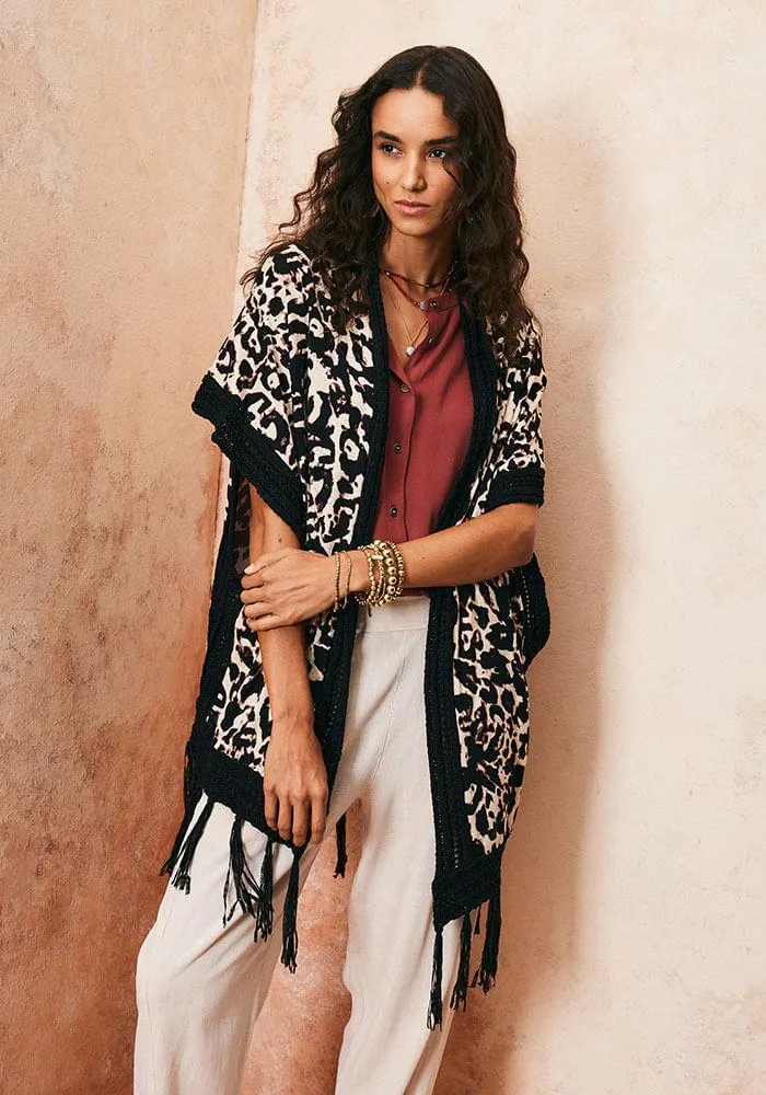 Cardigan Estampado Con Macramé En Espalda