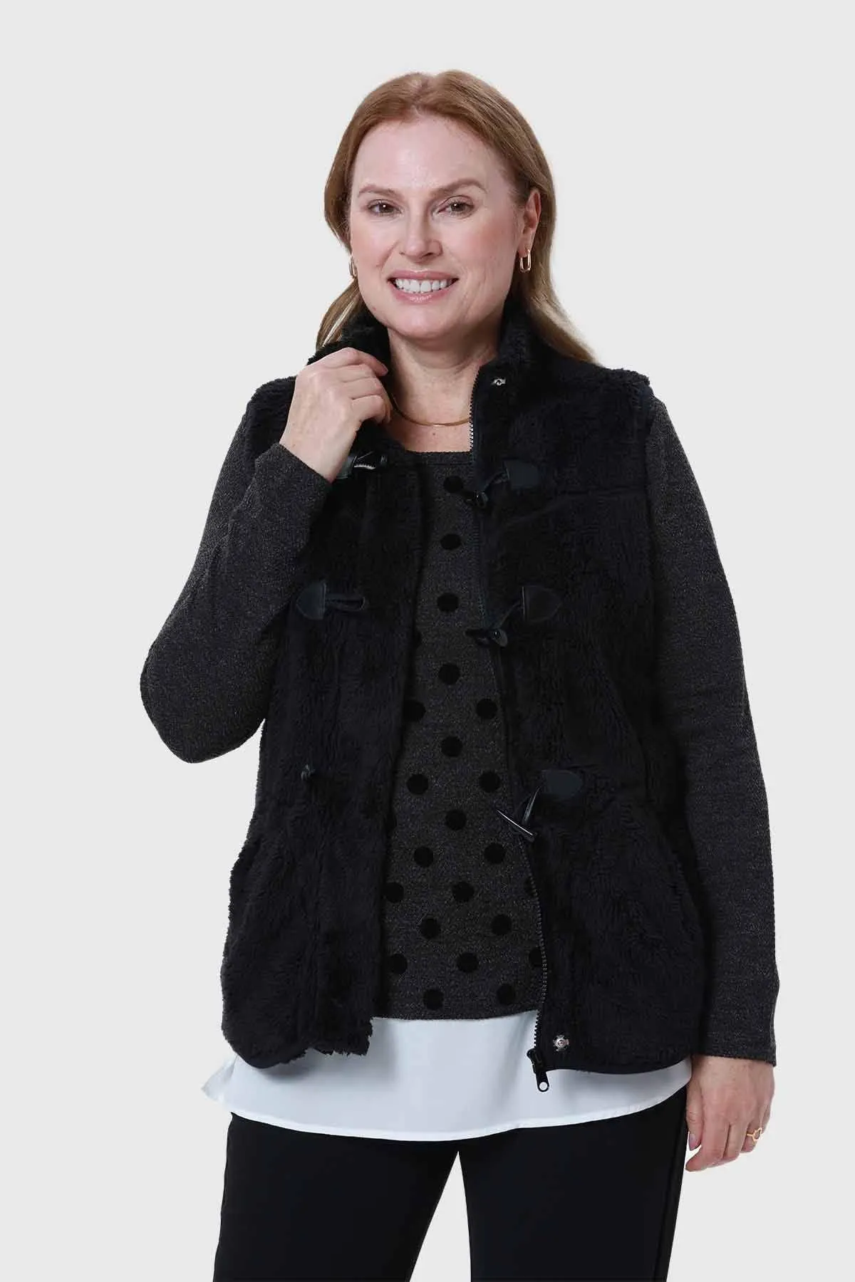 Polar Mujer Peludo Estilo Montgomery Negro