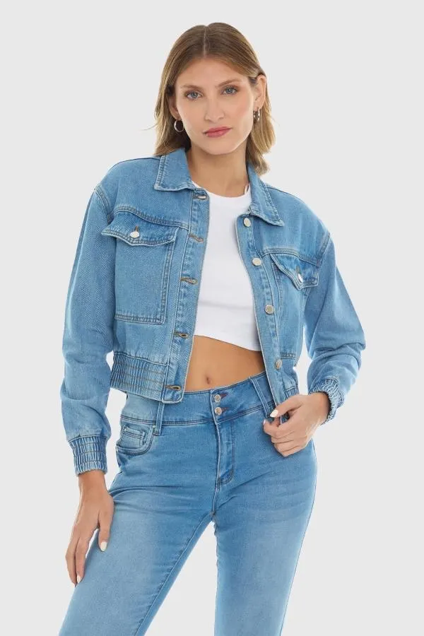 Chaqueta mujer cargo celeste