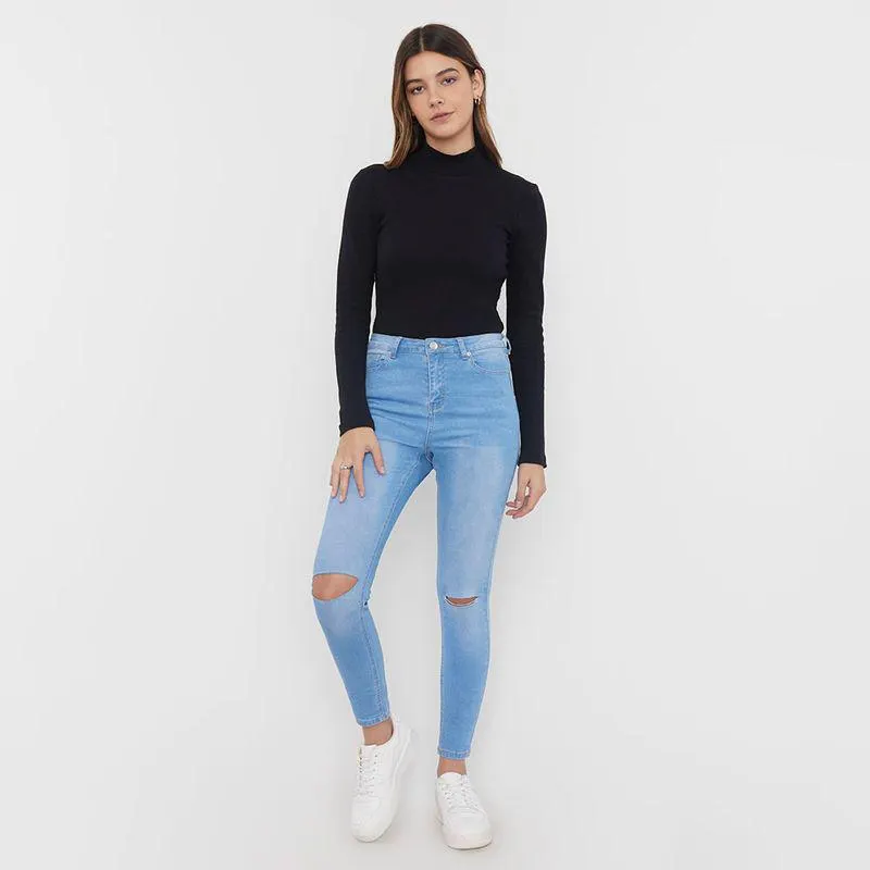 Jeans Mujer Azul Claro Skinny Destroyed