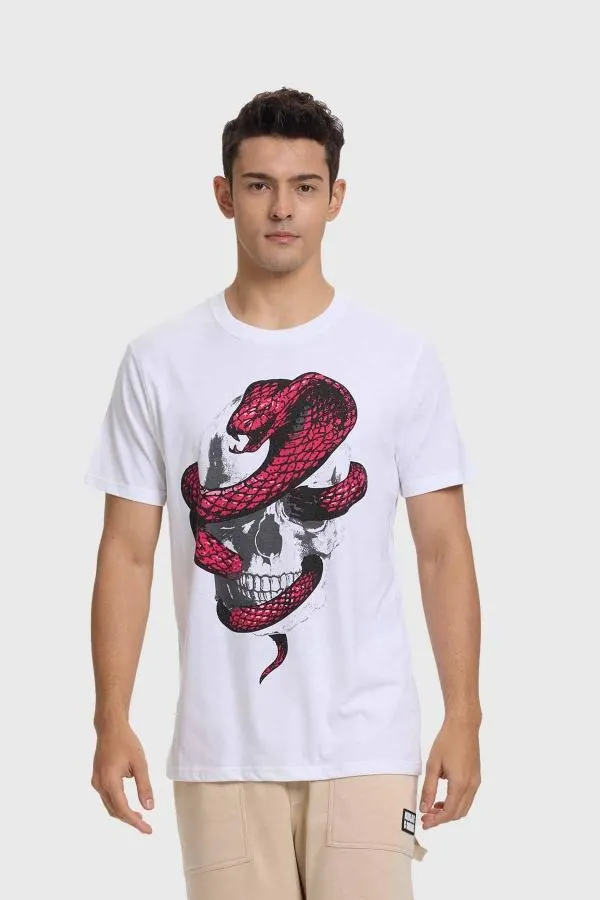 Polera hombre print skull blanco