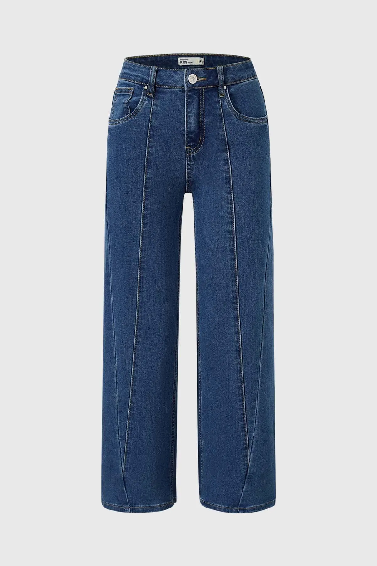 Jeans Niña Wide Leg Con Costuras Azul