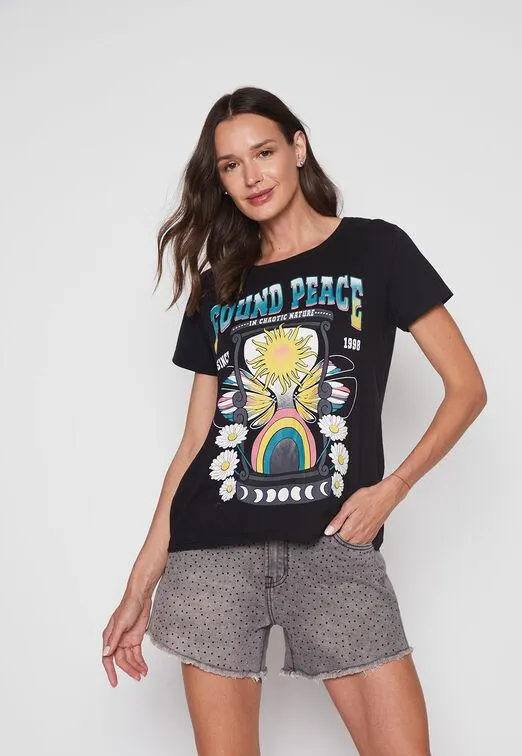 Polera Mujer Negro Estampado Family Shop