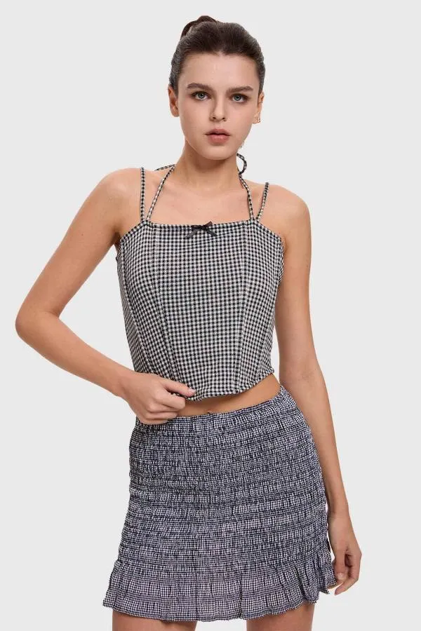 Polera mujer corset vichy negro