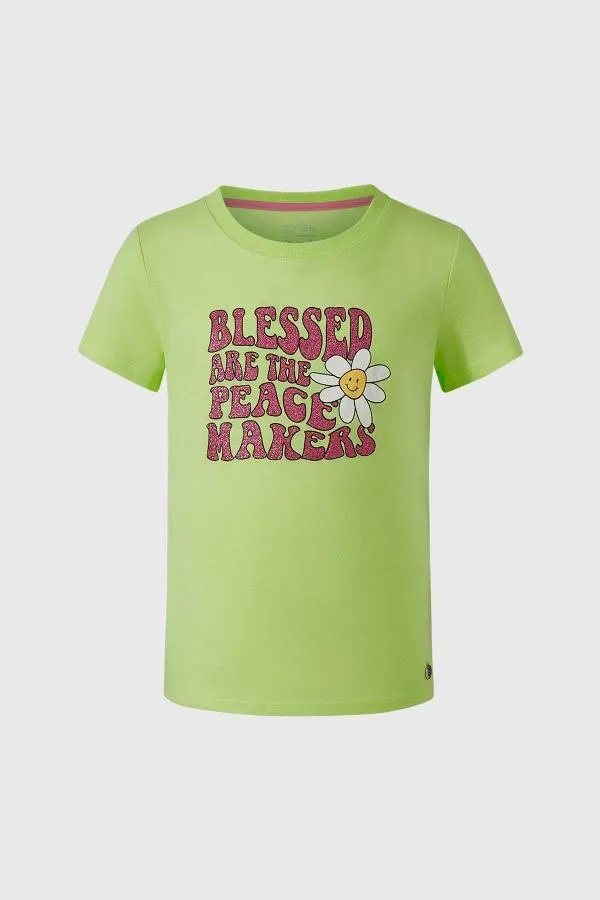 Polera niÑa print verde fluor i