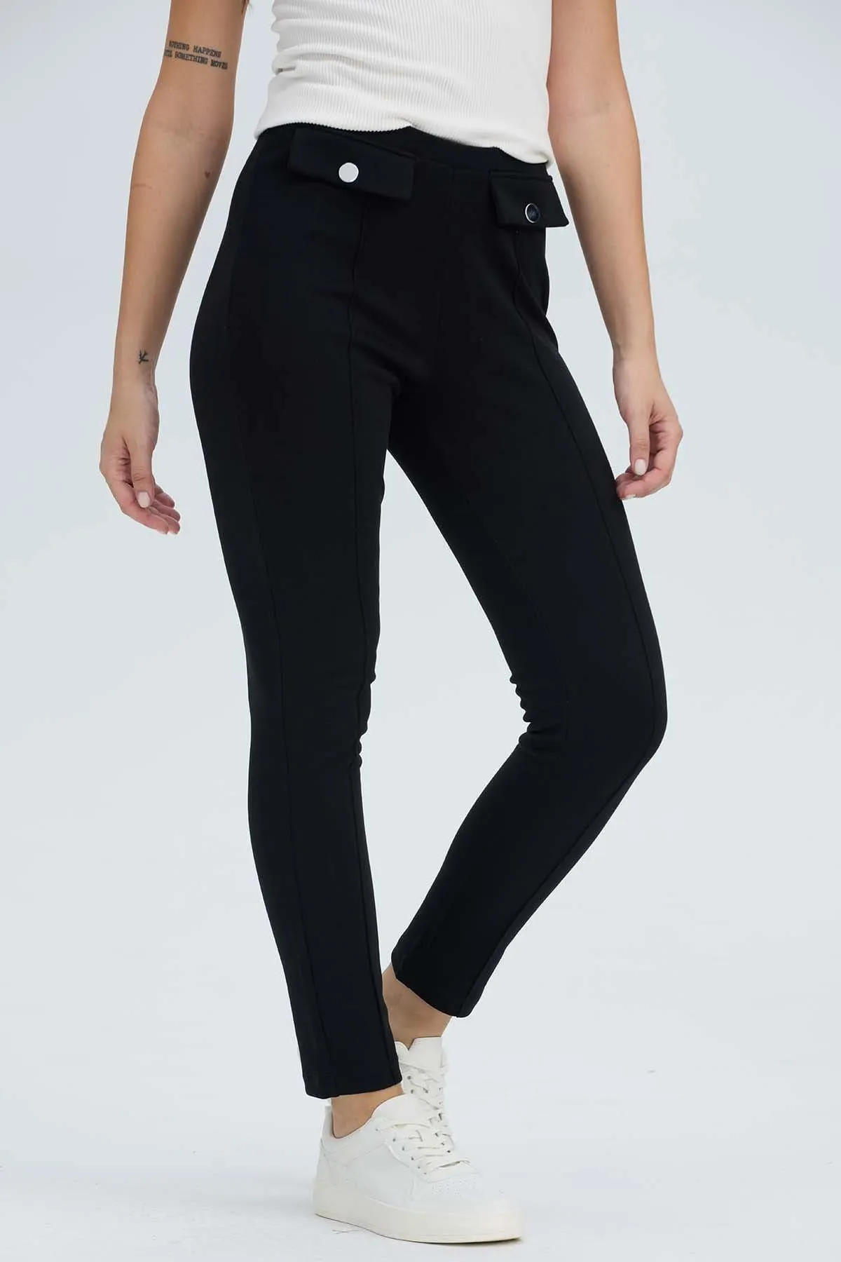 Calza Mujer Pretina Elasticada Negro