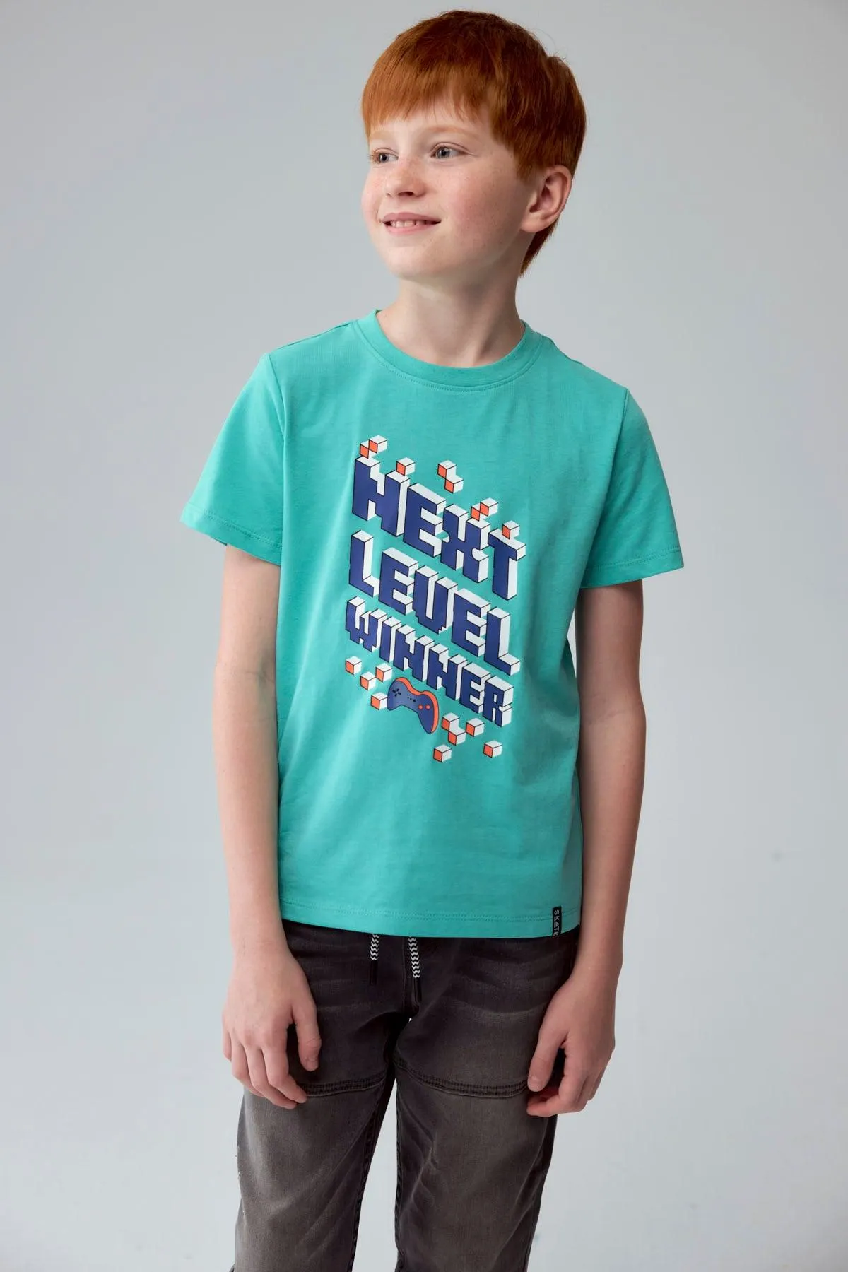 Polera Niño Básica Estampada Verde Claro