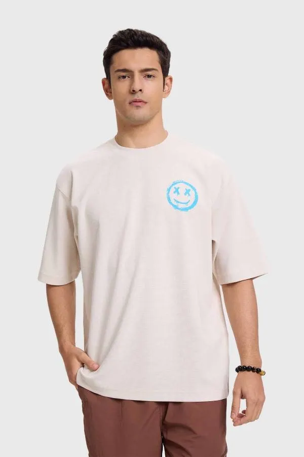 Polera hombre print graffiti beige claro