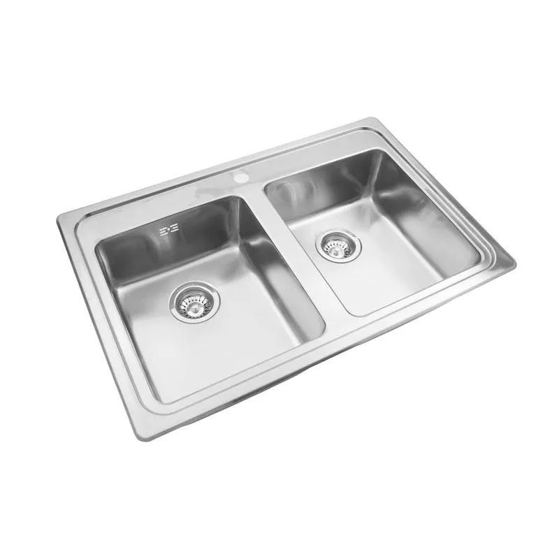 Lavaplatos Doble Quadra Q084 Rectangular Sobre Cubierta con Rebalse Cromado