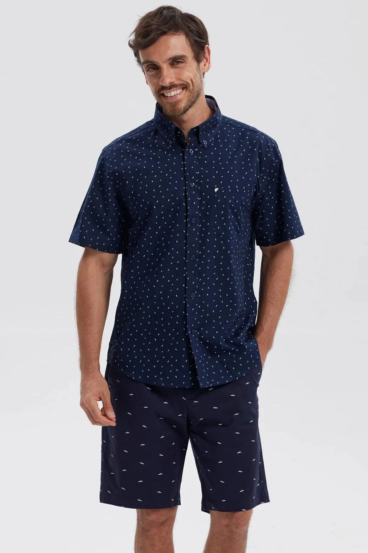 Camisa Hombre Mini Print Azul Marino