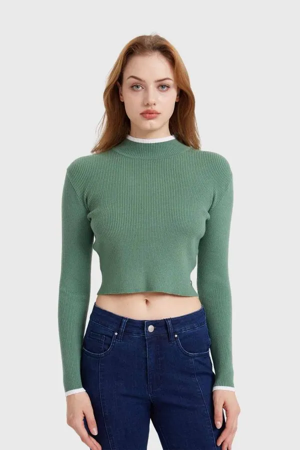 Sweater mujer contraste verde militar