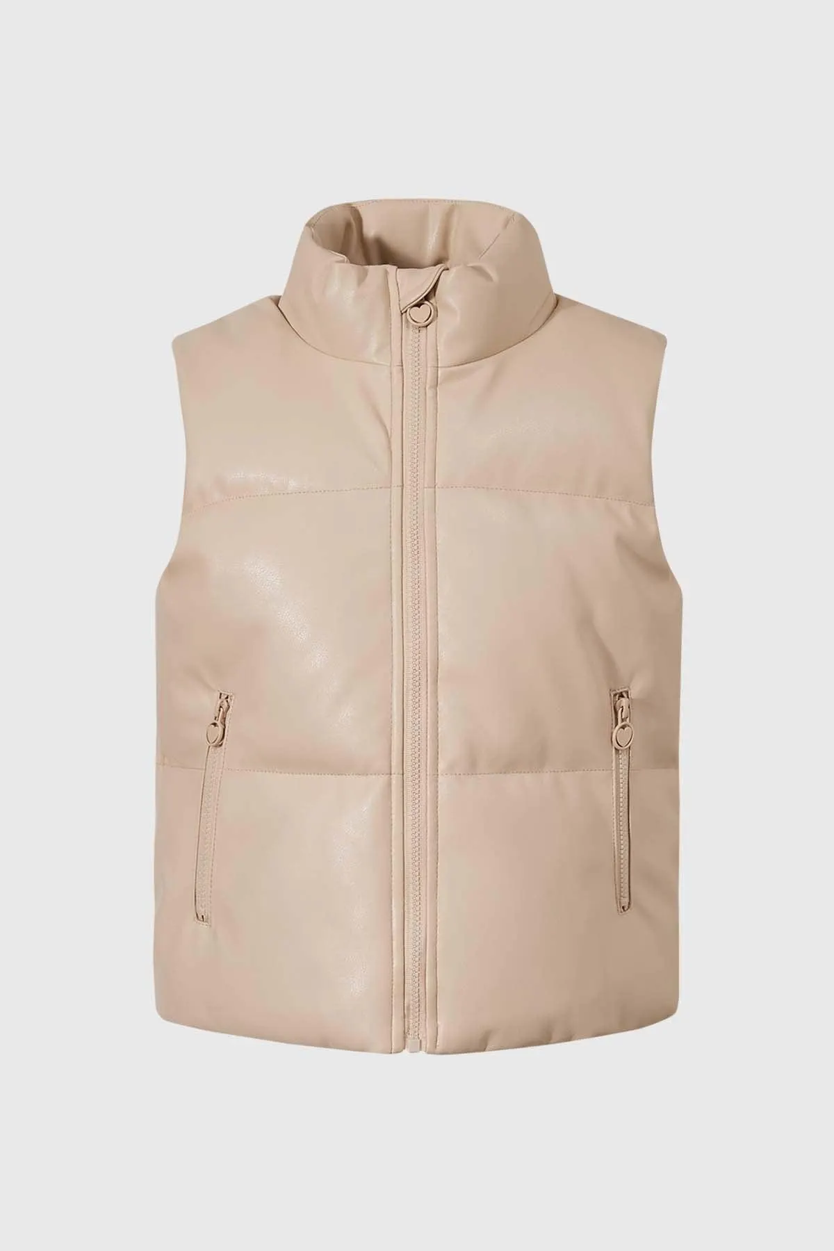 Parka Niña Efecto Cuero Beige