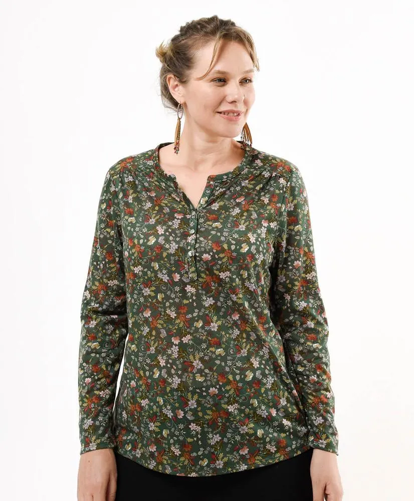 Polera mujer floreada botones