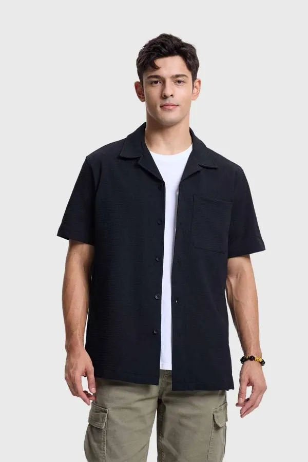 Camisa hombre textura guayabera negro