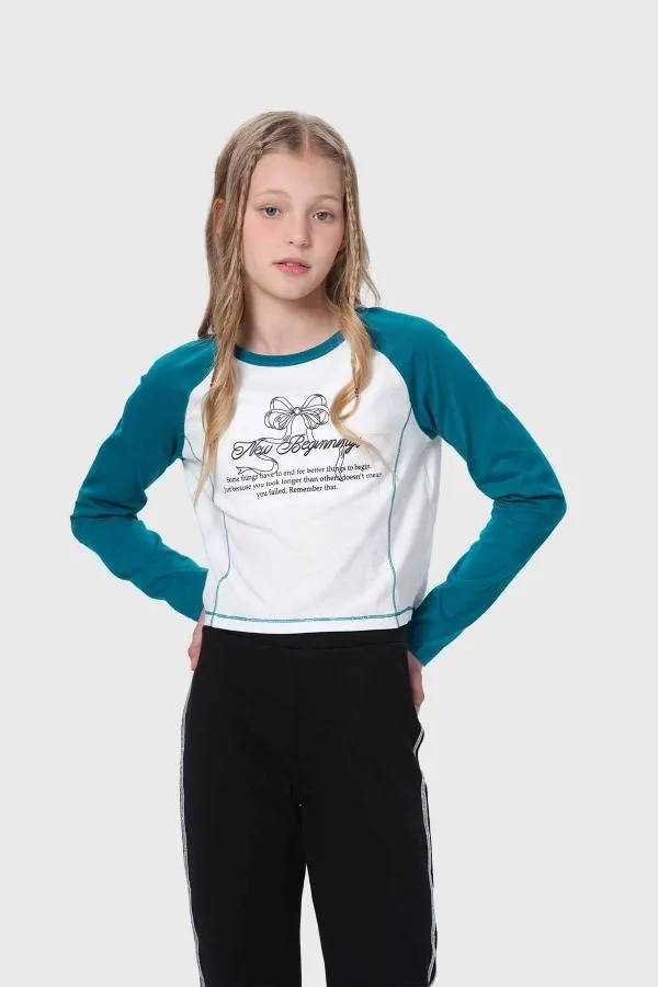 Polera niÑa print posicional verde