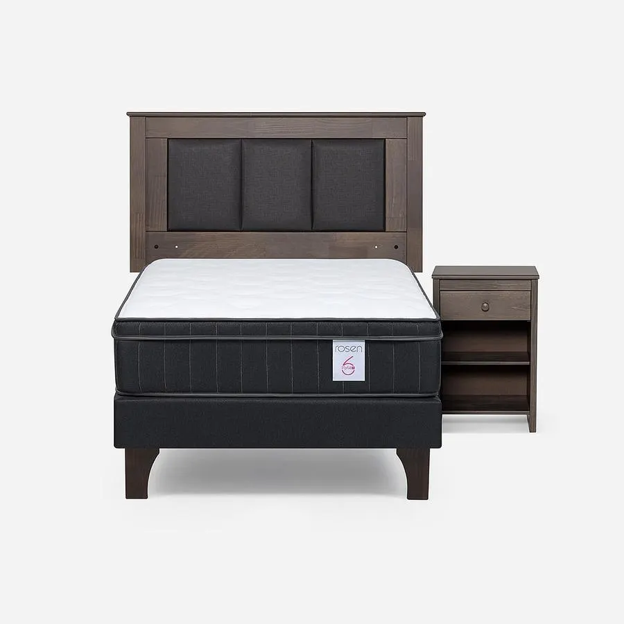 Cama New Style 6 Plus de 1 Plaza + Respaldo Rachel y Velador Ferrara
