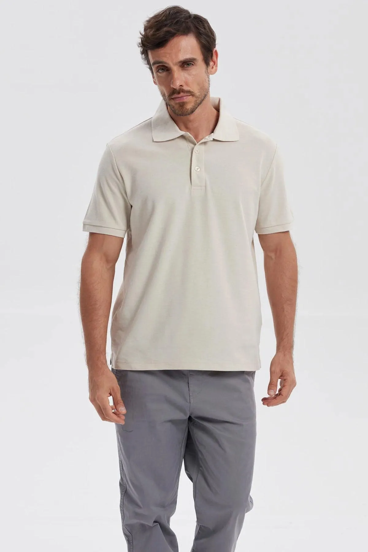 Polera Hombre Pique Básica Lisa Beige