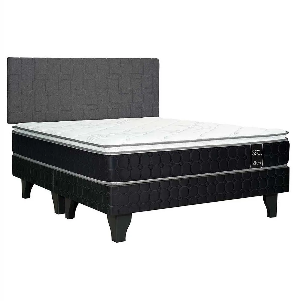 Cama Europea Celta Base Dividida 2 Plazas Black Soul + Respaldo Gijón Acolchado