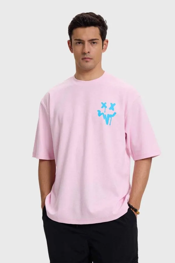Polera hombre print graffiti rosado claro