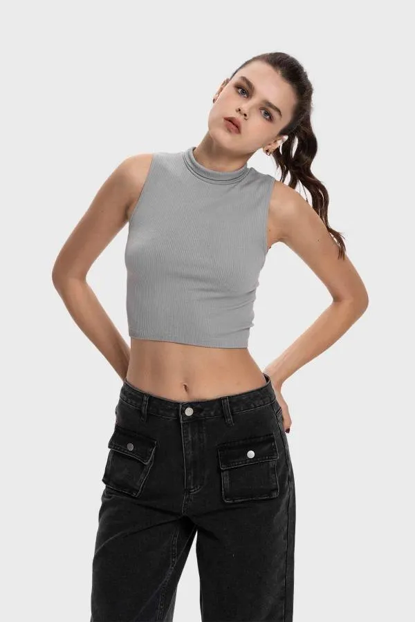 Polera mujer estilo peto liso gris
