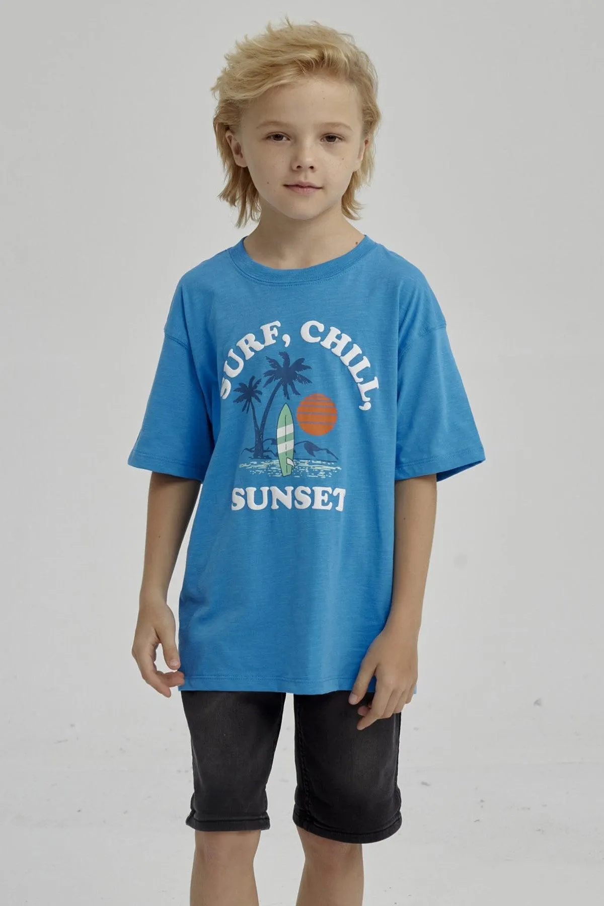 Polera Niño Con Print Azul Claro