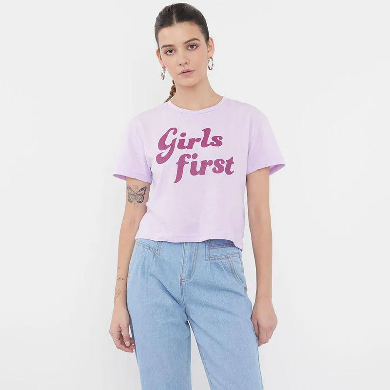 Polera Mujer Fun Crop Rosado Girl Power