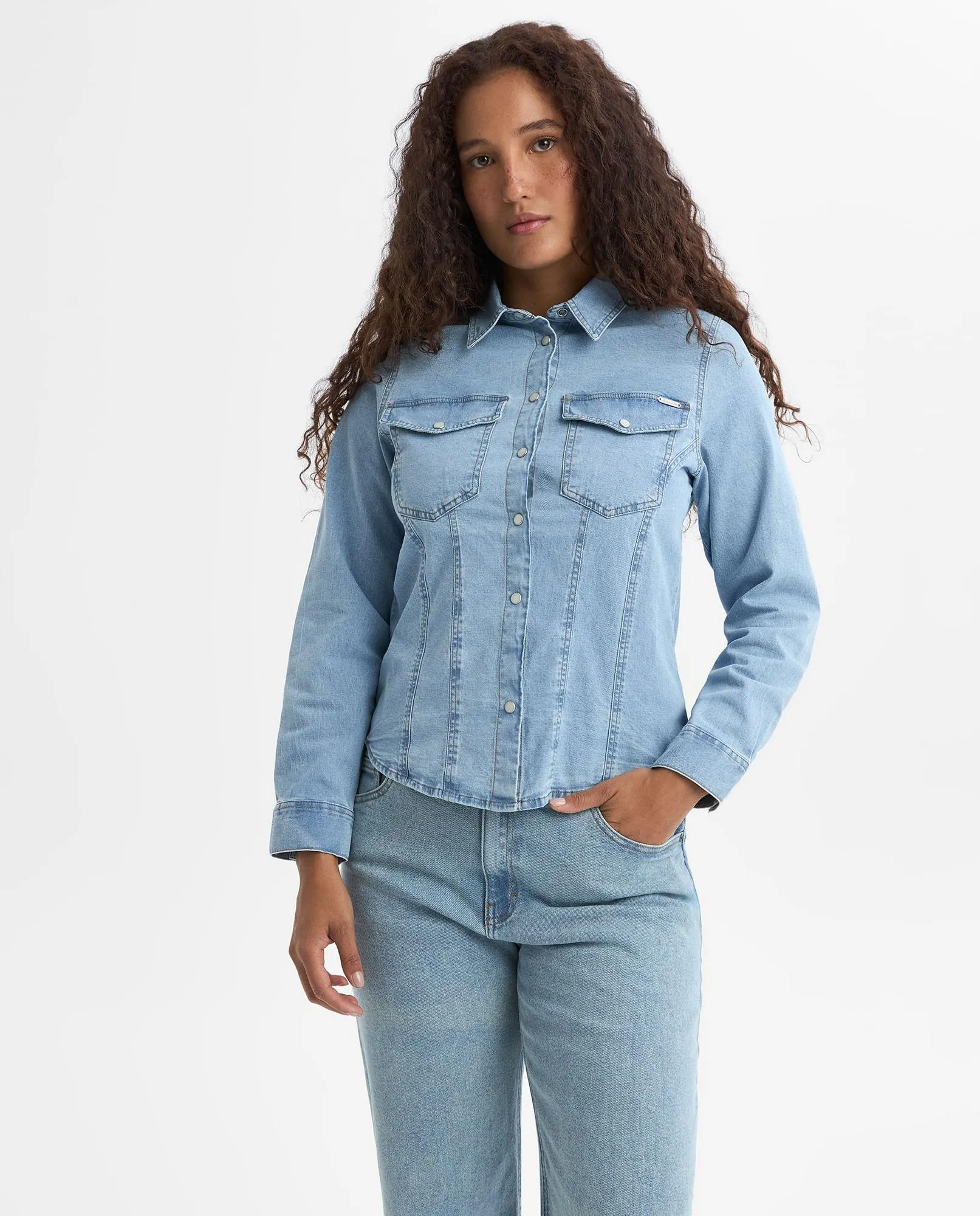 Camisa Manga Larga Algodón Elastano Femenina