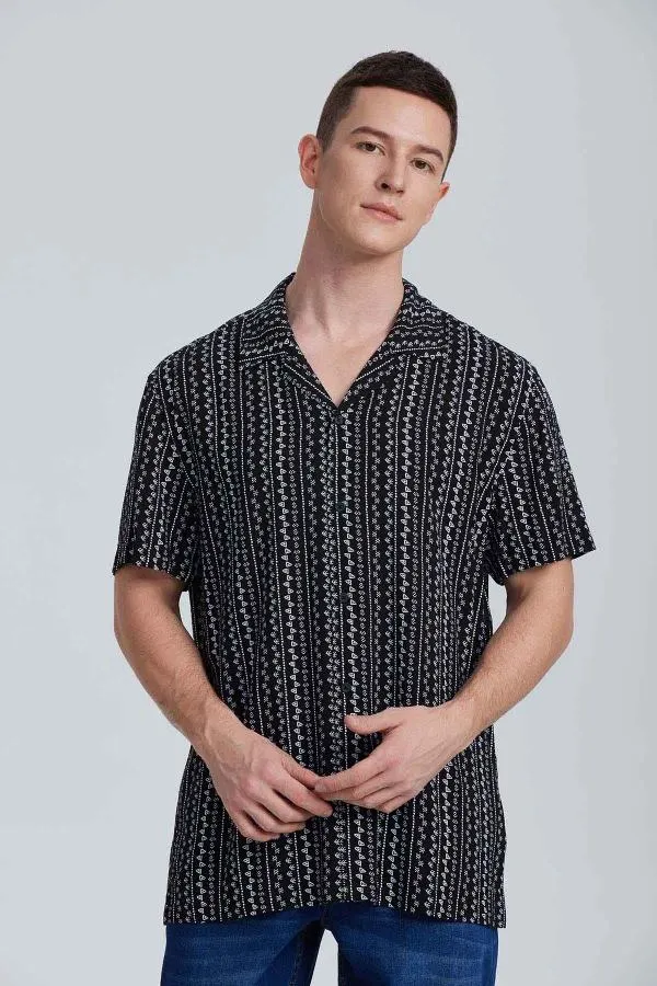 Camisa hombre guayabera full print negro