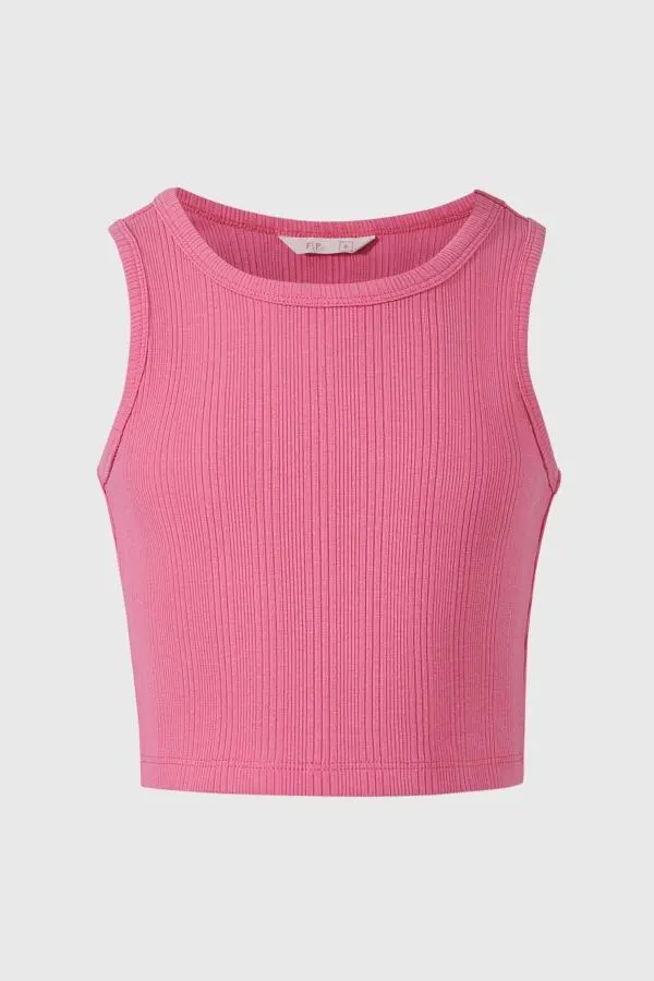 Polera niÑa rib liso tipo peto rosado