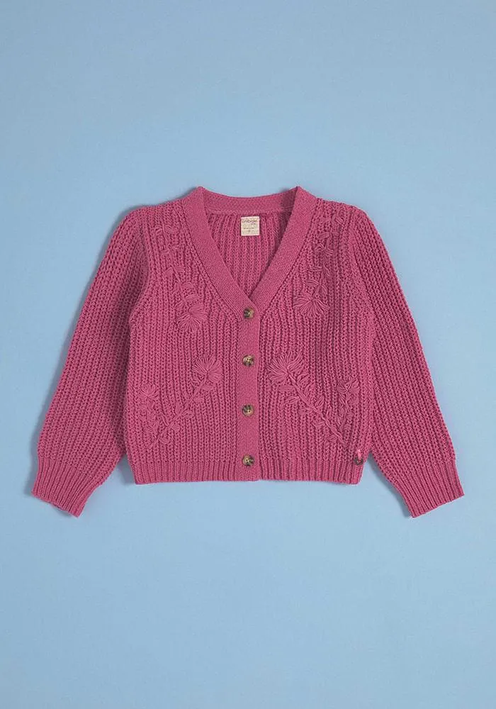 Chaleco Chenille Con Flores Bordadas Abotonado